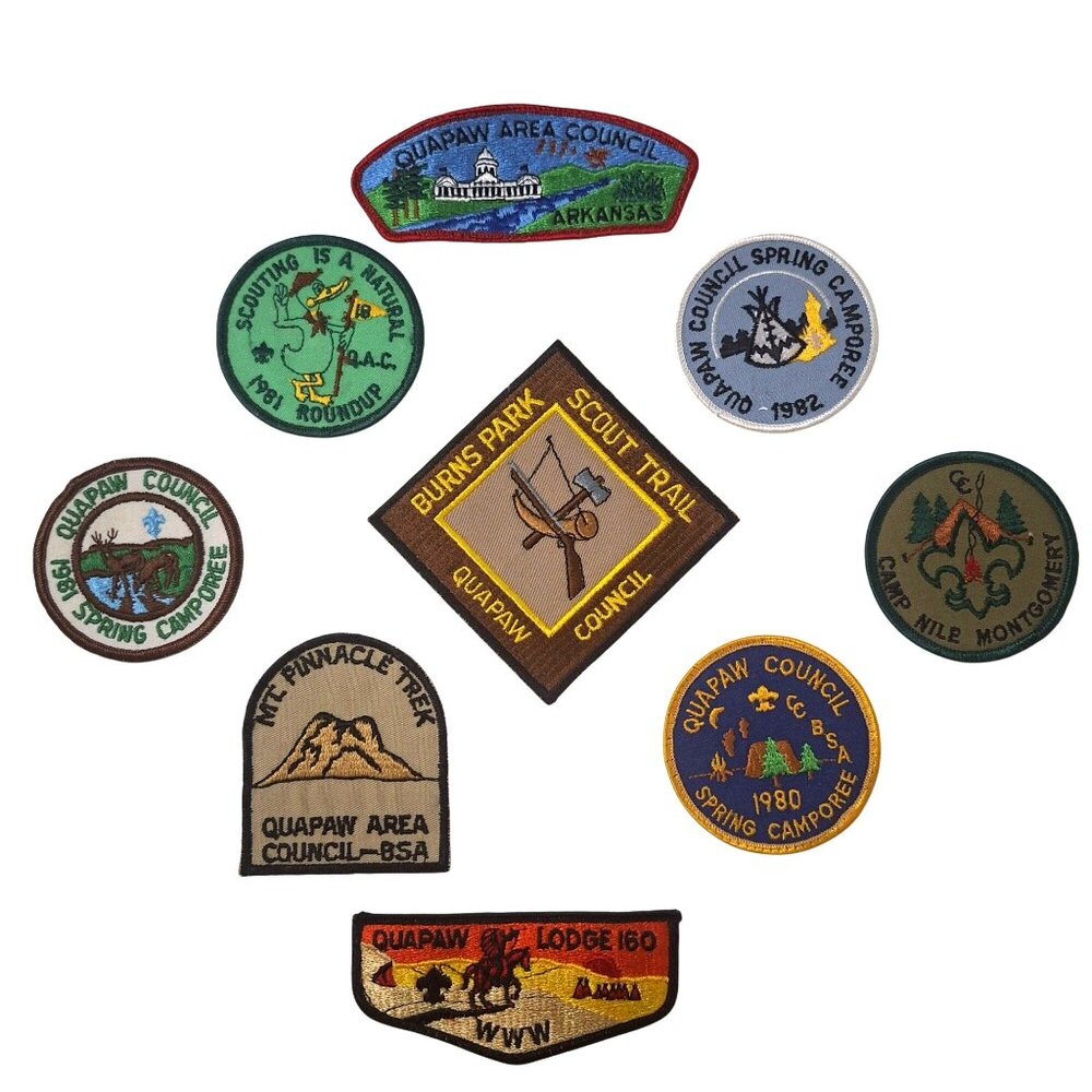 Vintage 80s Boy Scout Quapaw Area Council Arkansas 9 Patches Collectible Emblems